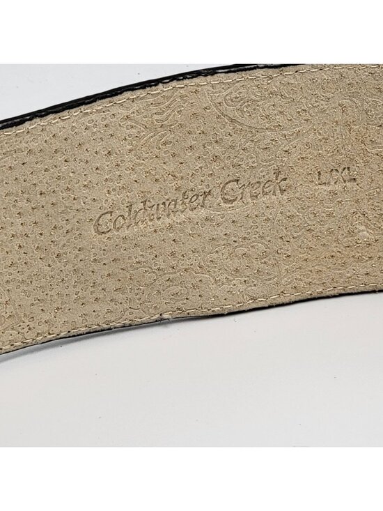 Black Embossed Leather Belt With Silver-Tone Horseshoe Buckle Adjustable Design main image 9